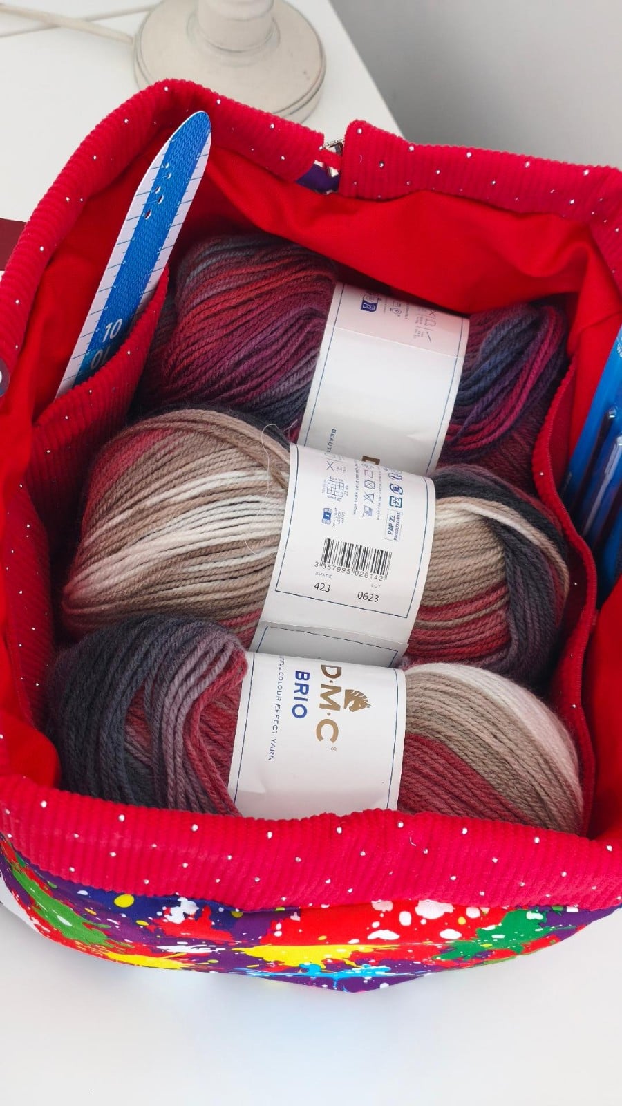 Projecttas – Handgemaakte breitas - haaktas rood met veel kleuren en ruimte