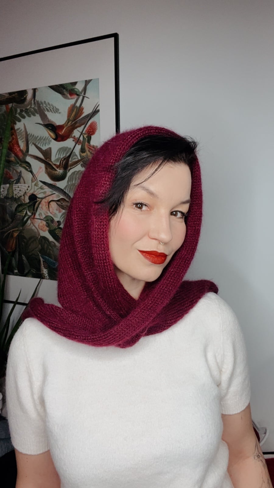 Handgemaakte bordeaux mohair driehoekssjaal - 150583 Handgemaakte bordeaux mohair driehoekssjaal