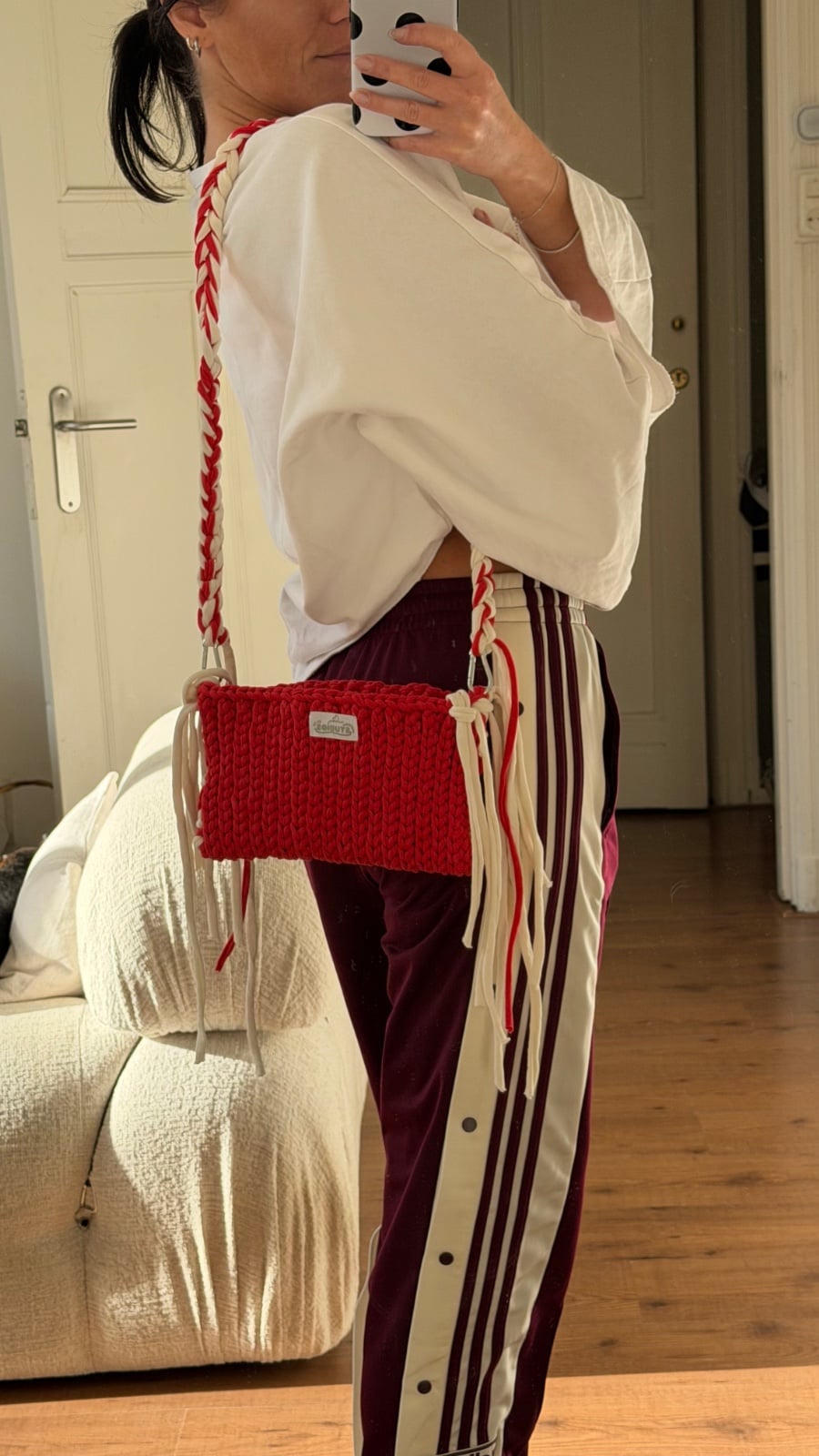 Cherry Fringe Bag – handgemaakte gehaakte schoudertas rood/ecru - 156189 Cherry Fringe Bag – handgemaakte gehaakte schoudertas rood/ecru