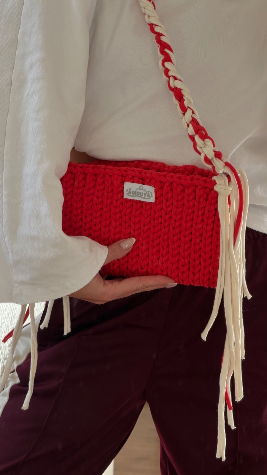 Cherry Fringe Bag – handgemaakte gehaakte schoudertas rood/ecru - 156191 Cherry Fringe Bag – handgemaakte gehaakte schoudertas rood/ecru