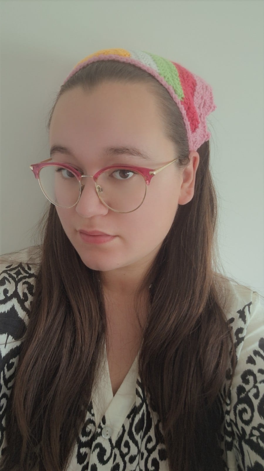 Gehaakte bandana | Geel, crème, groen, fuchsia en lichtroze - 152556 Gehaakte bandana | Geel, crème, groen, fuchsia en lichtroze