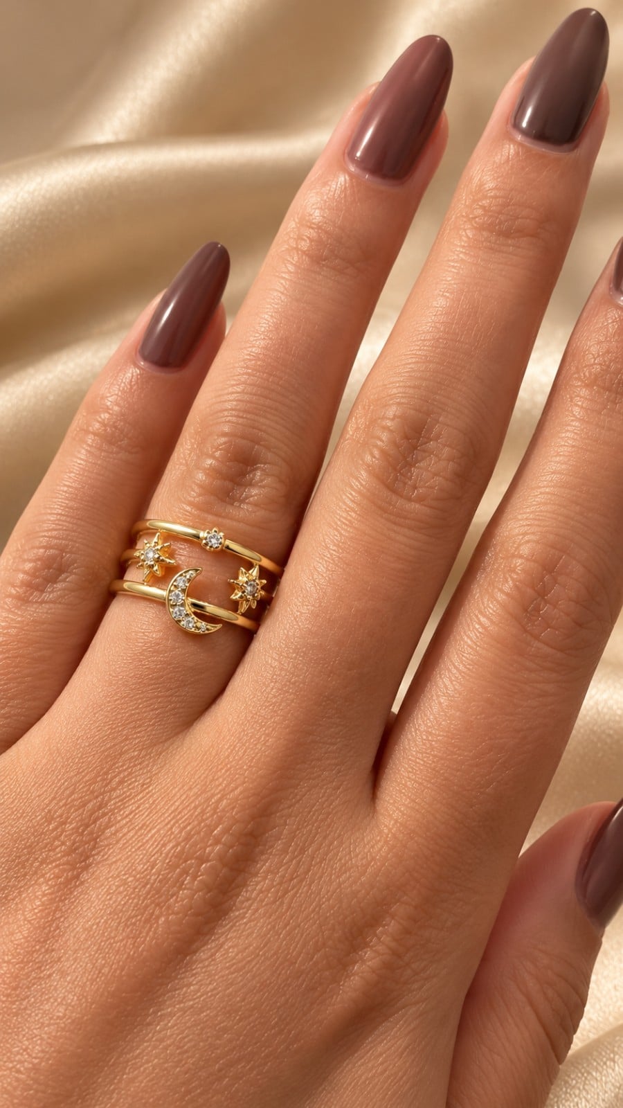 Gouden Maan en Sterren Ring – 925 Sterling Zilver met 18K Goud Verg… - 155283 Gouden Maan en Sterren Ring – 925 Sterling Zilver met 18K Goud Verguld | Verstelbare Celestial Ring – Cleopatra's World
