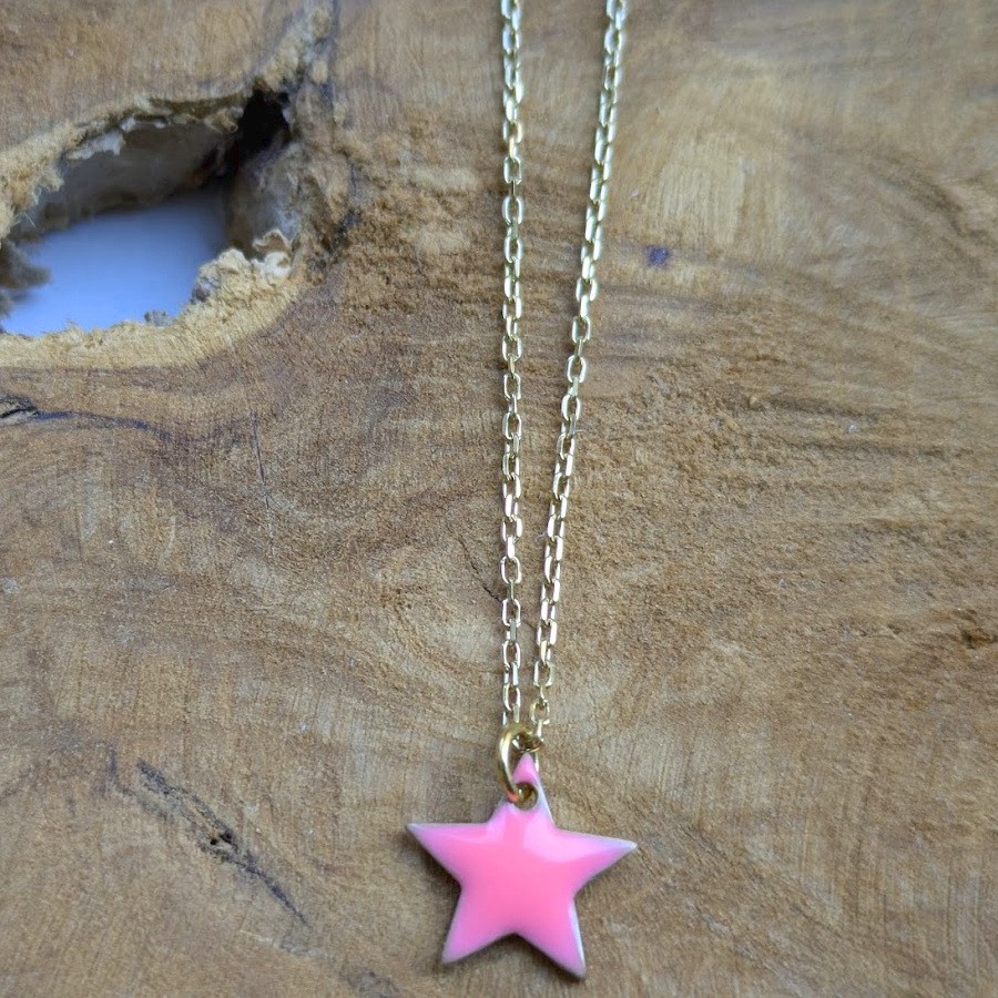 Ketting roestvrijstaal met emaille roze sterretje