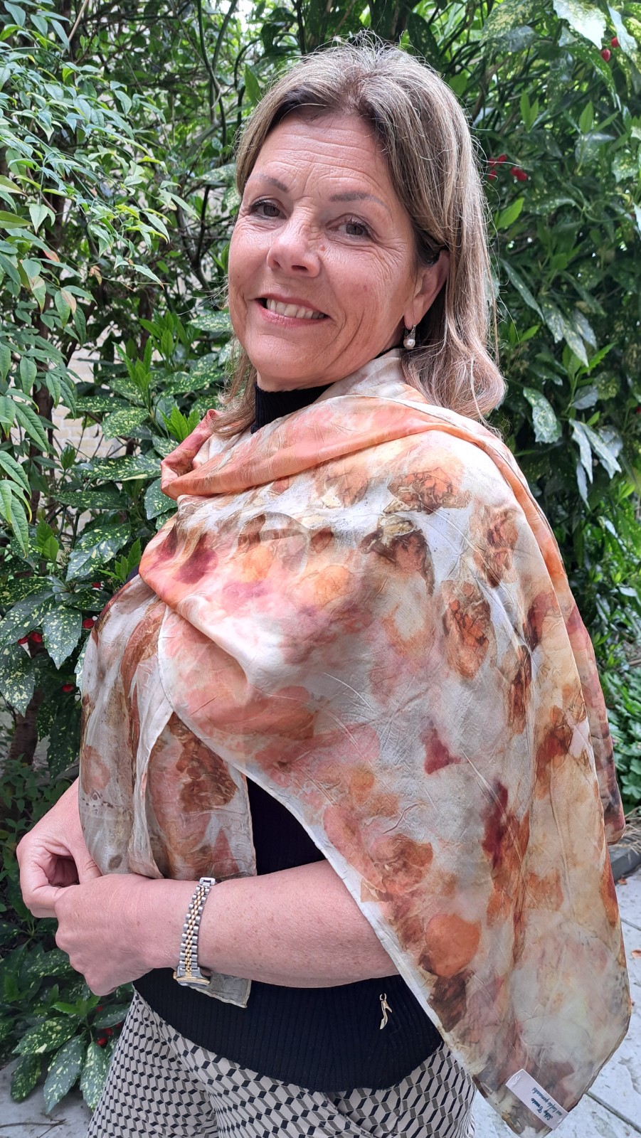 Pongee zijden sjaal, geprint met uienschillen