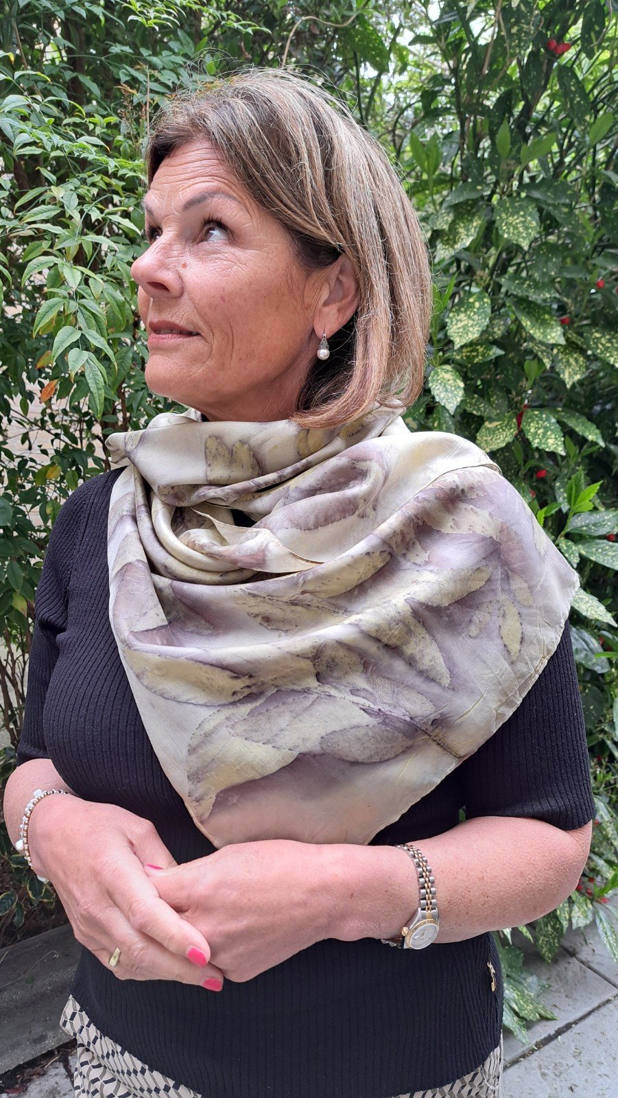 Pongee zijden sjaal, met botanische print