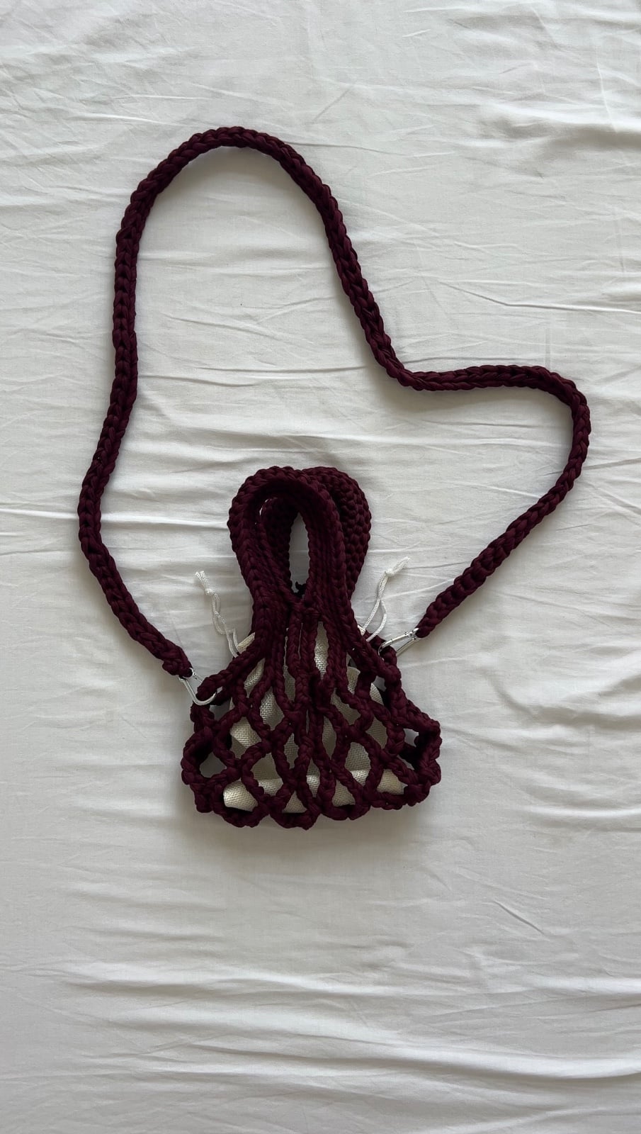 Crochet net bag met afneembare crossbody strap burgundy