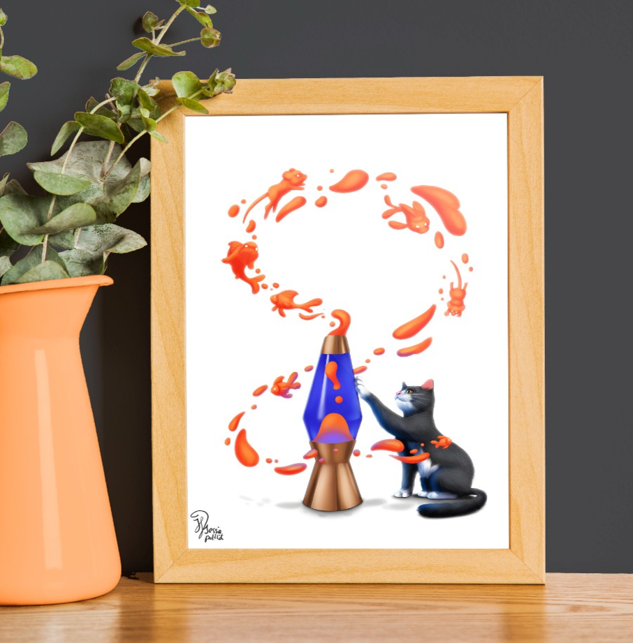 Kat met lavalamp, Lava lamp life, art print, 21x14,8 cm (8,2x5,8 in) - 85733 Kat met lavalamp, Lava lamp life, art print, 21x14,8 cm (8,2x5,8 in)
