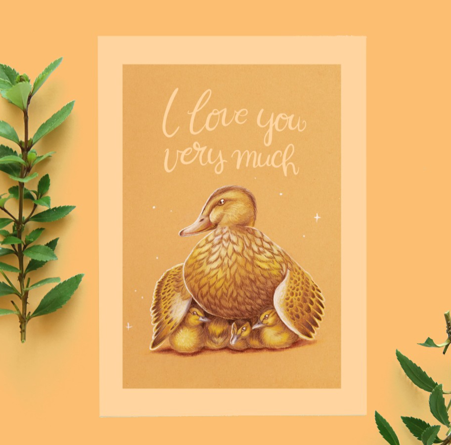 Wens kaart verjaardag Moeder eend I love you very much