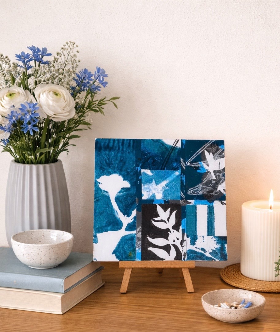 Bloemen plant monotype collage schilderijtje