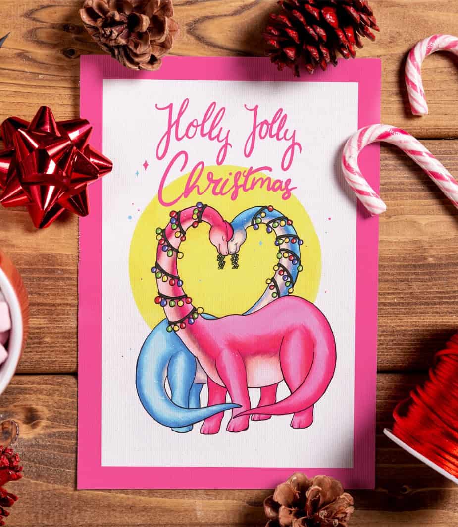 Holly jolly Christmas dino kerstkaart A6 - 156415 Holly jolly Christmas dino kerstkaart A6