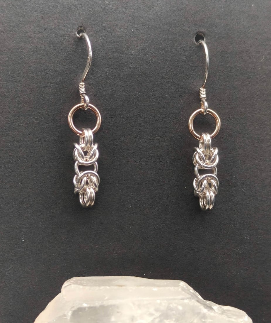 Handgemaakte Bicolor Byzantine Oorbellen met 9kt Gouden Accent