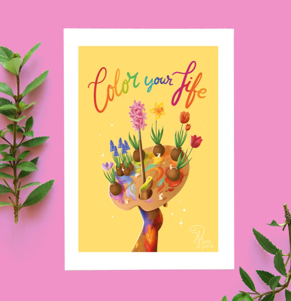 Kaart Color your life Bloemen verf pallet