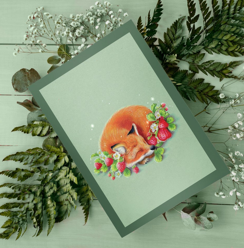 Wens kaart verjaardag A6 Vos aardbeien