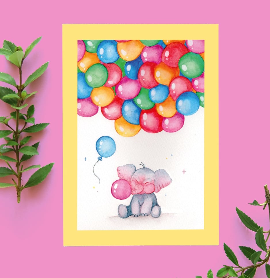 Kinder verjaardag kaart Olifanten balonnen