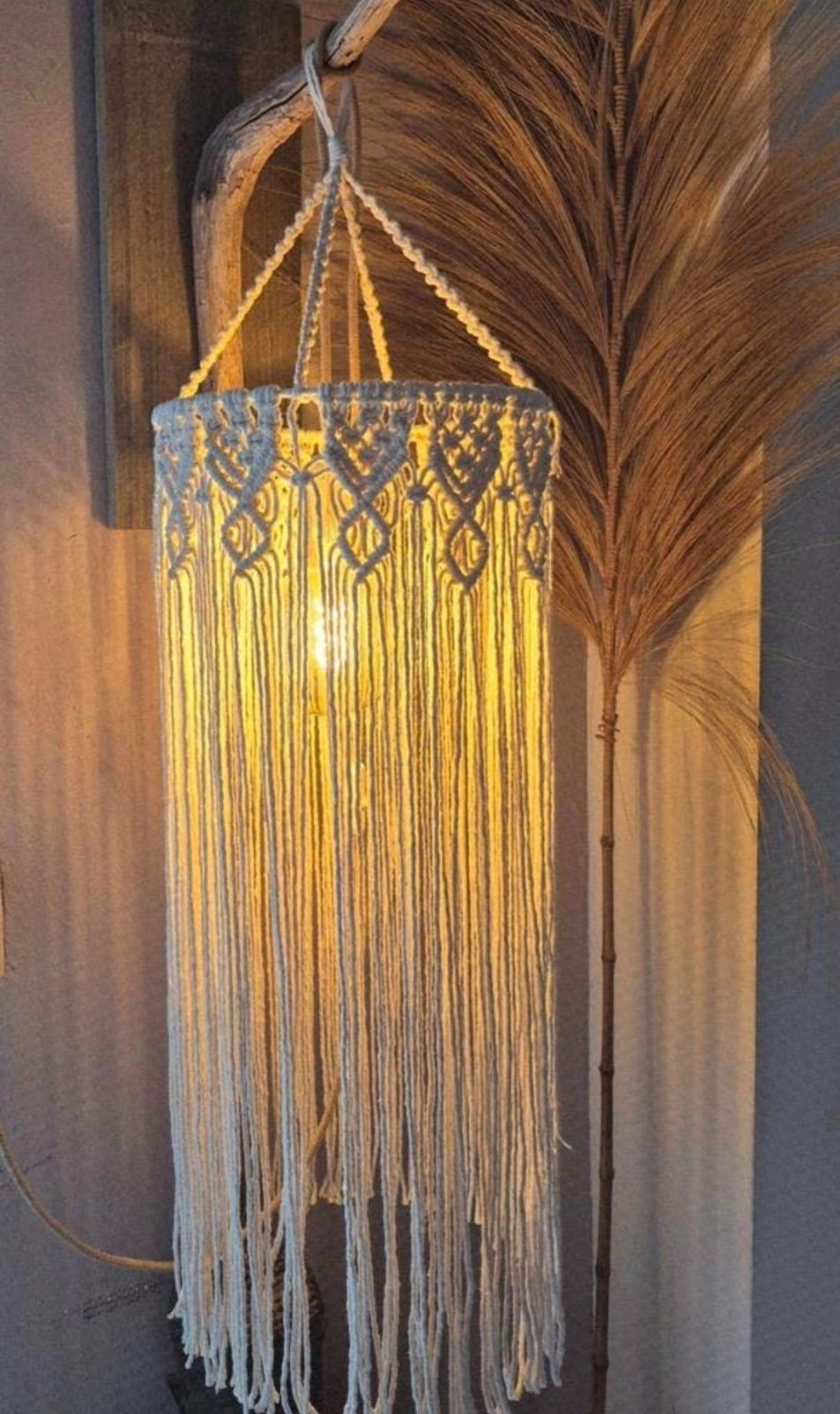 Macrame lampenkap, crèmekleur. - 128454 Macrame lampenkap, crèmekleur.