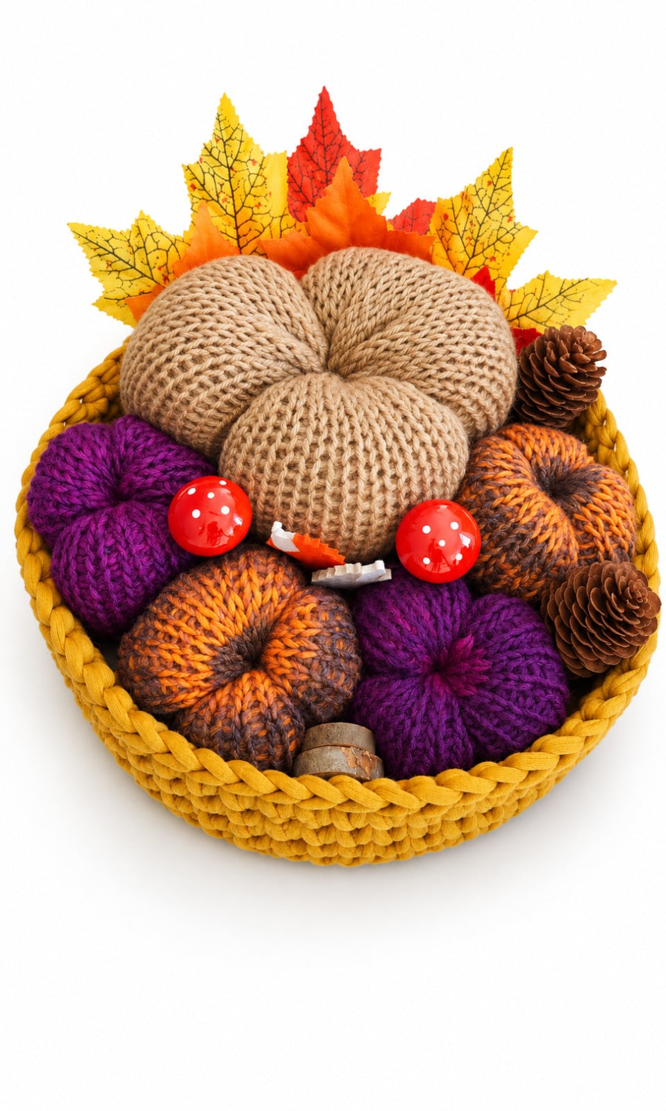 Rond gehaakt herfstmandje met pompoenen & bladeren | Herfstdecoratie