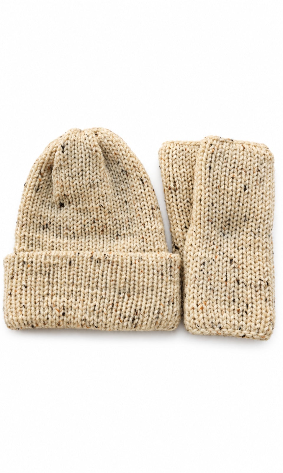 Witte tweed gebreide cadeauset | Muts & vingerloze handschoenen