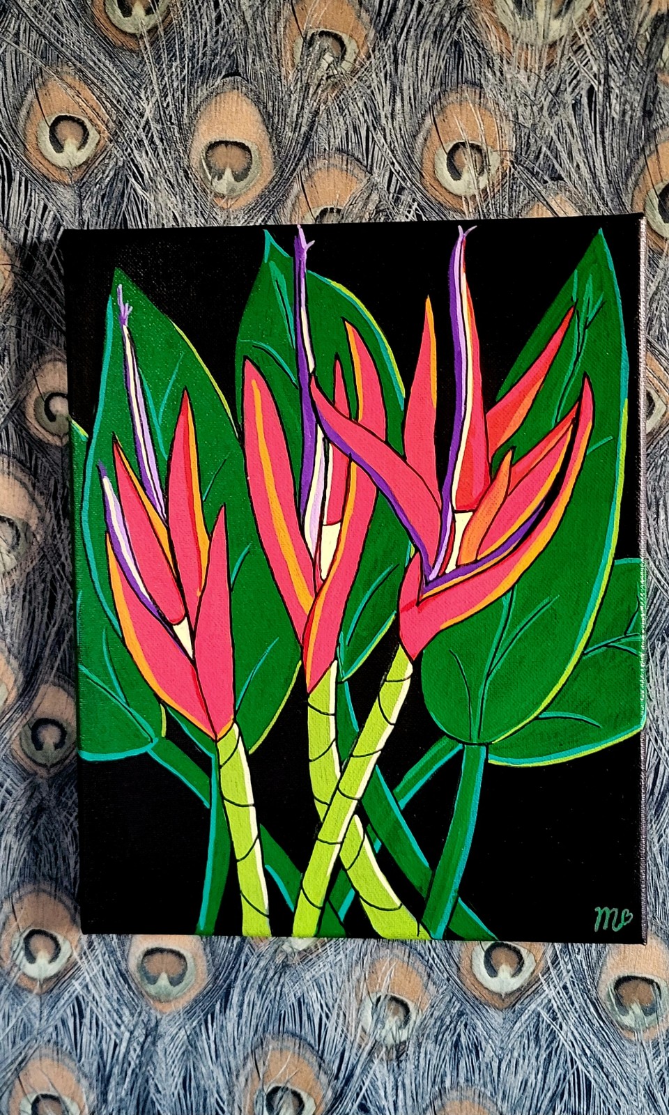 Canvas op hout 'Strelizia' origineel acryl schilderij 30x24 - 150544 Canvas op hout 'Strelizia' origineel acryl schilderij 30x24