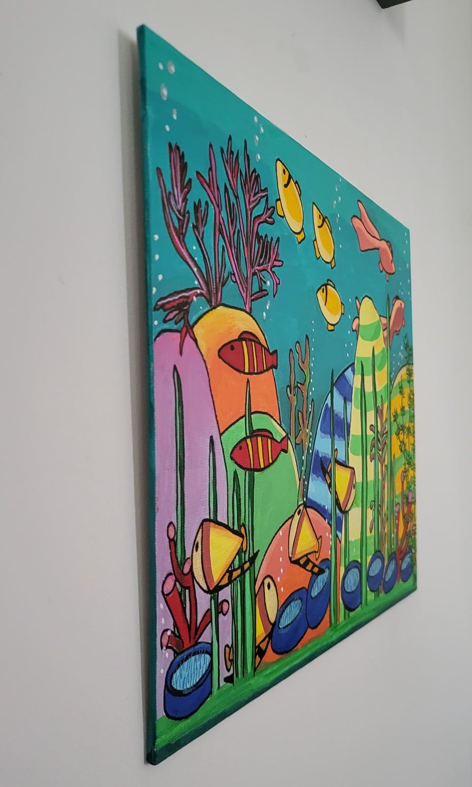 Canvas 30x24 'Aquarium' origineel acryl achilderij - 153094 Canvas 30x24 'Aquarium' origineel acryl achilderij