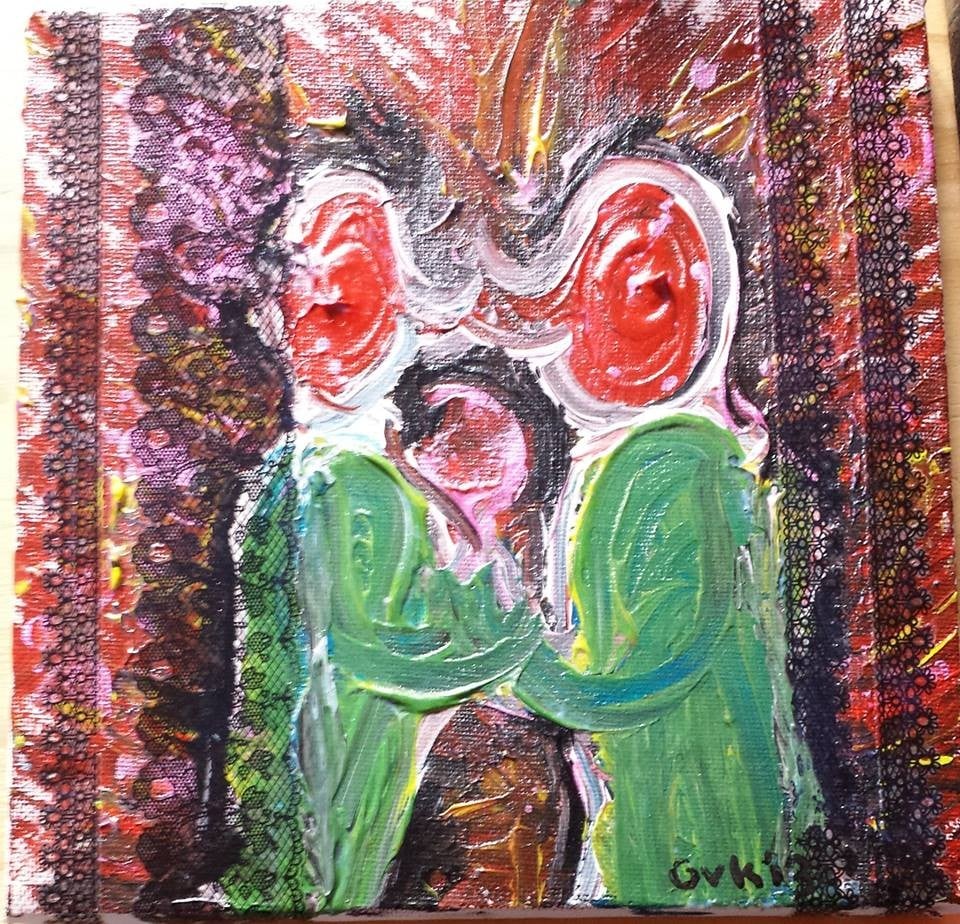 Kunst print, Eco materiaal, Handgemaakt, Uniek stuk! = Love (poster, … - 109215 Kunst print, Eco materiaal, Handgemaakt, Uniek stuk! = Love (poster, groen-rood-fuchsia, 60x60)