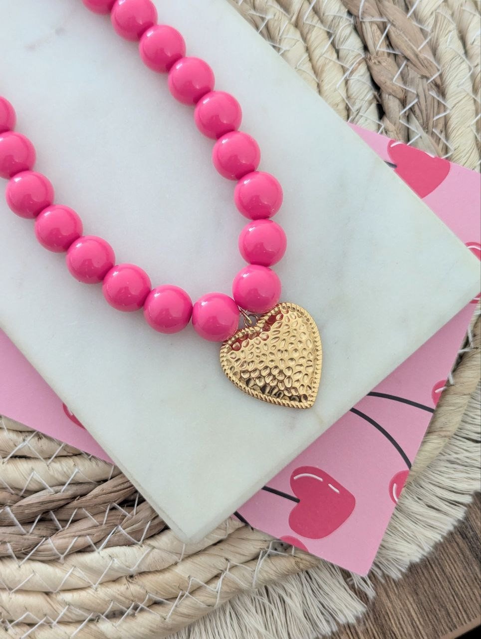 Pink Heart Statement ketting