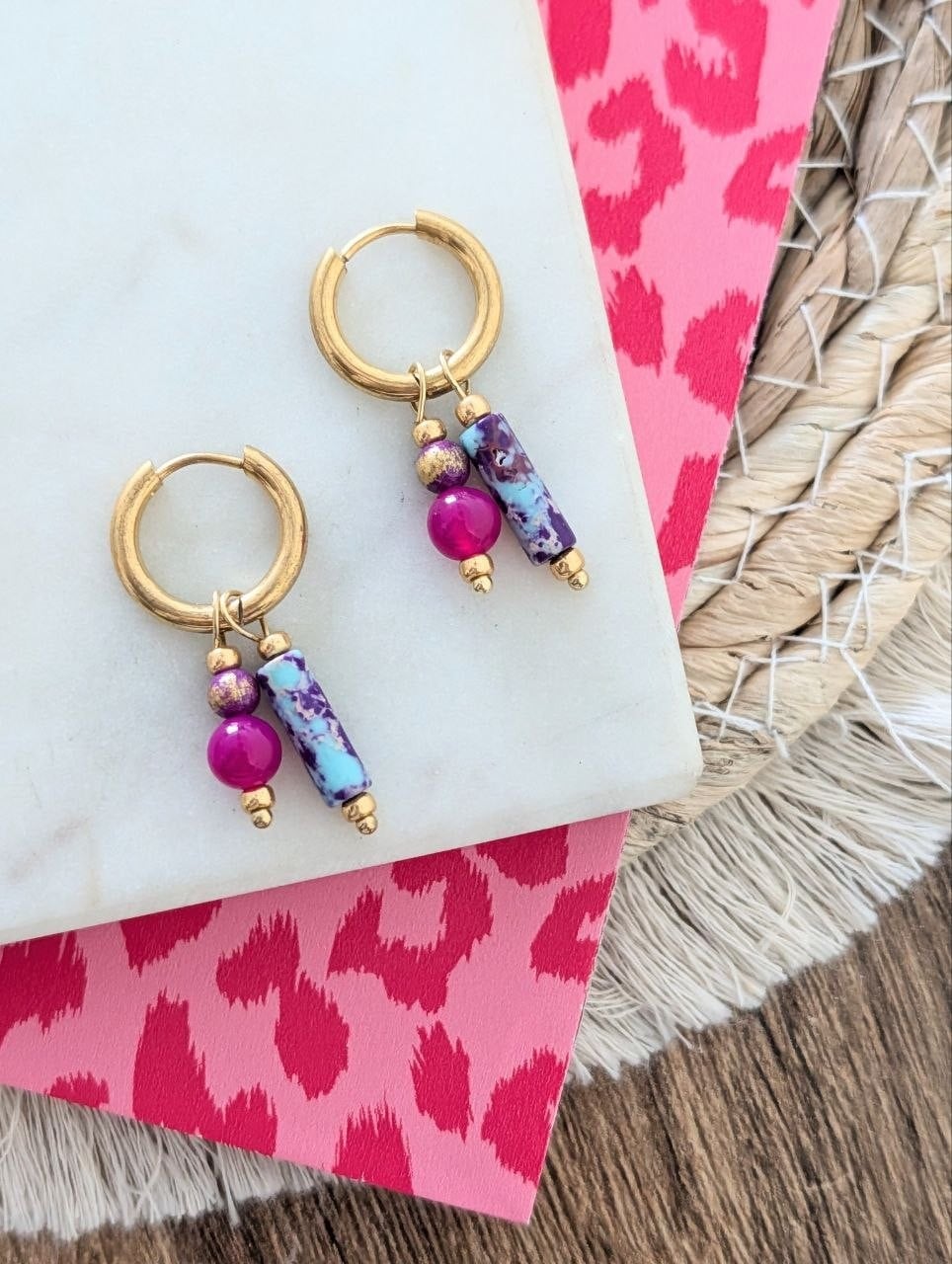 Colourful naturestone oorbellen 2 varianten