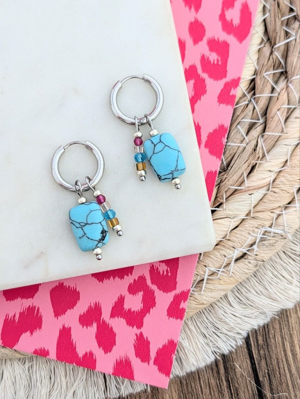 Colourful naturestone oorbellen zilver