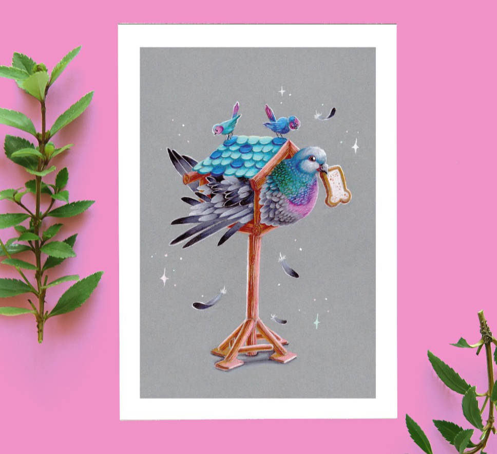 Little small for ya, vogelhuis met duif ansichtkaart A6 - 131583 Little small for ya, vogelhuis met duif ansichtkaart A6