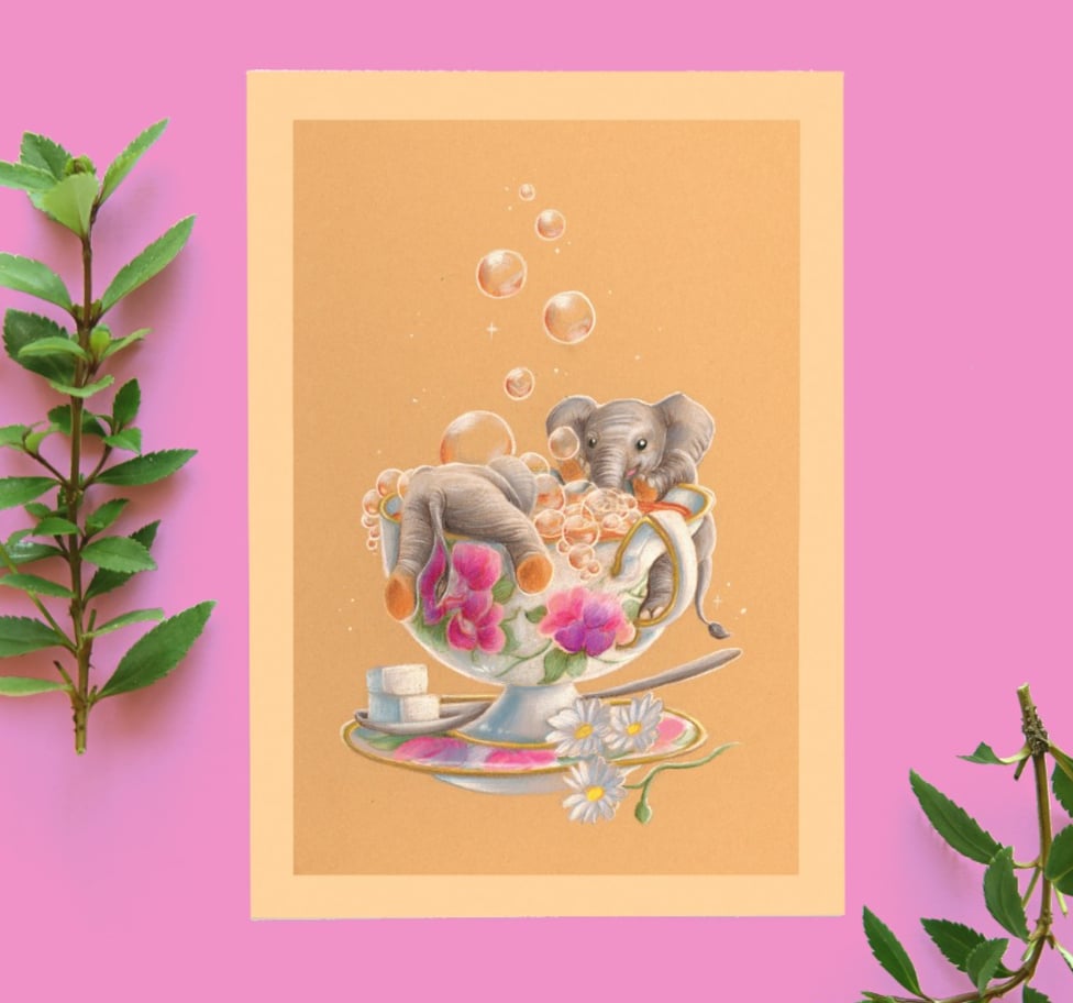 Wens kaart verjaardag Olifantjes thee kop