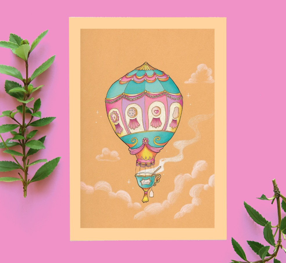 Thee luchtballon drink ansichtkaart A6 - 131590 Thee luchtballon drink ansichtkaart A6