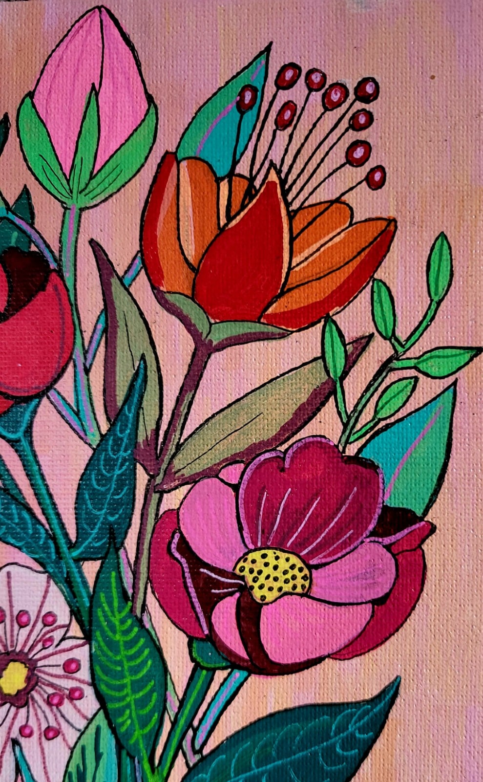 Canvas 'Boeket bloemen' origineel acryl schilderij 21x15 - 150550 Canvas 'Boeket bloemen' origineel acryl schilderij 21x15
