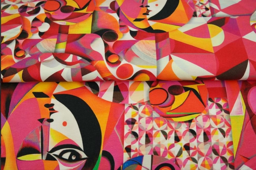 Tricot colsjaal (roze | abstract, faces) - 89423 Tricot colsjaal (roze | abstract, faces)